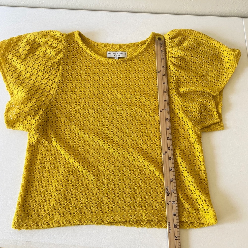 Madewell Texture & Thread Womens Top S Yellow Pointelle Flutter Sleeve Knit - Picture 7 of 7